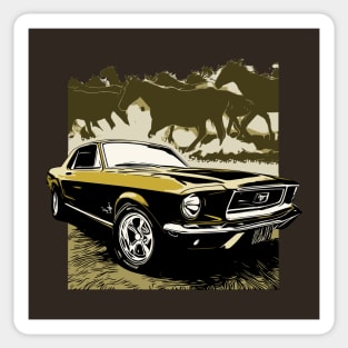 Gold 1968 Ford Mustang with Horses Sticker